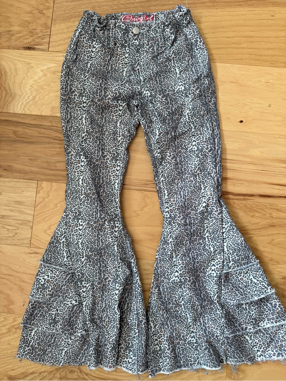 Cowgirl Grey western Leopard Ruffle Bell Jeans for Kids